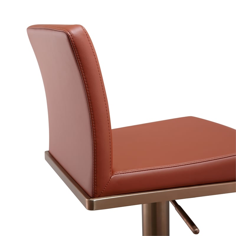 Pemberly Row Transitional Saddle Brown and Rose Gold Adjustable Stool