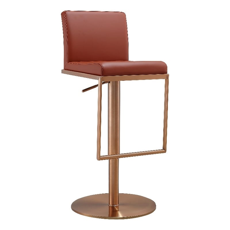 Pemberly Row Transitional Saddle Brown and Rose Gold Adjustable Stool