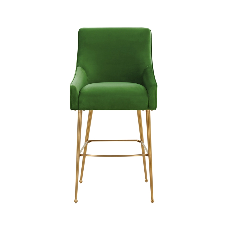 Pemberly Row Transitional Green Velvet Bar Stool - Gold Legs