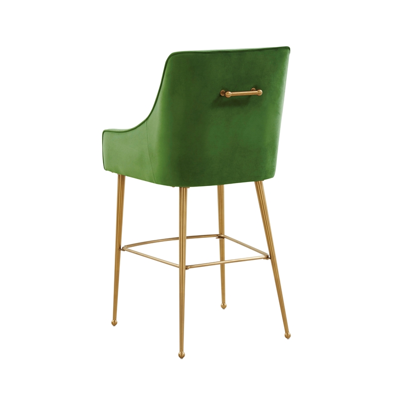 Pemberly Row Transitional Green Velvet Bar Stool - Gold Legs