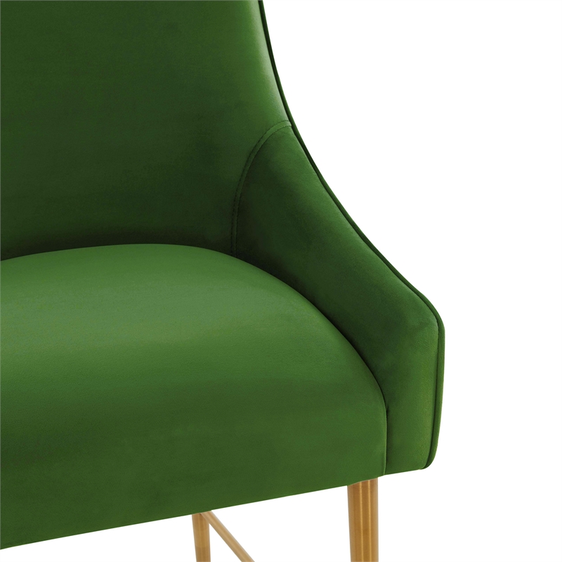 Pemberly Row Transitional Green Velvet Bar Stool - Gold Legs