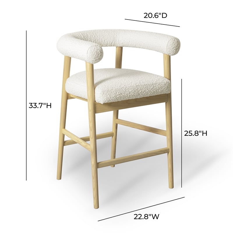 Pemberly Row Contemporary Upholstered Cream Boucle Counter Stool
