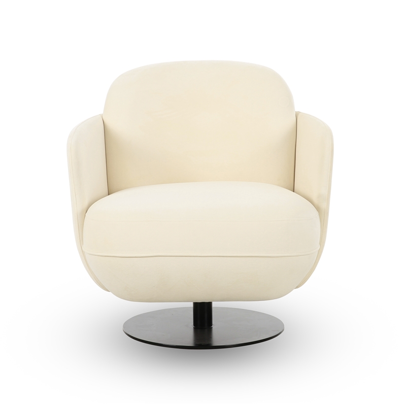 Pemberly Row Contemporary Upholstered Cream Velvet Swivel Chair