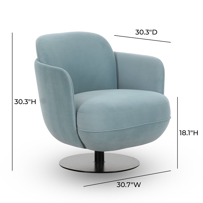 Pemberly Row Contemporary Upholstered Blue Shadow Velvet Swivel Chair
