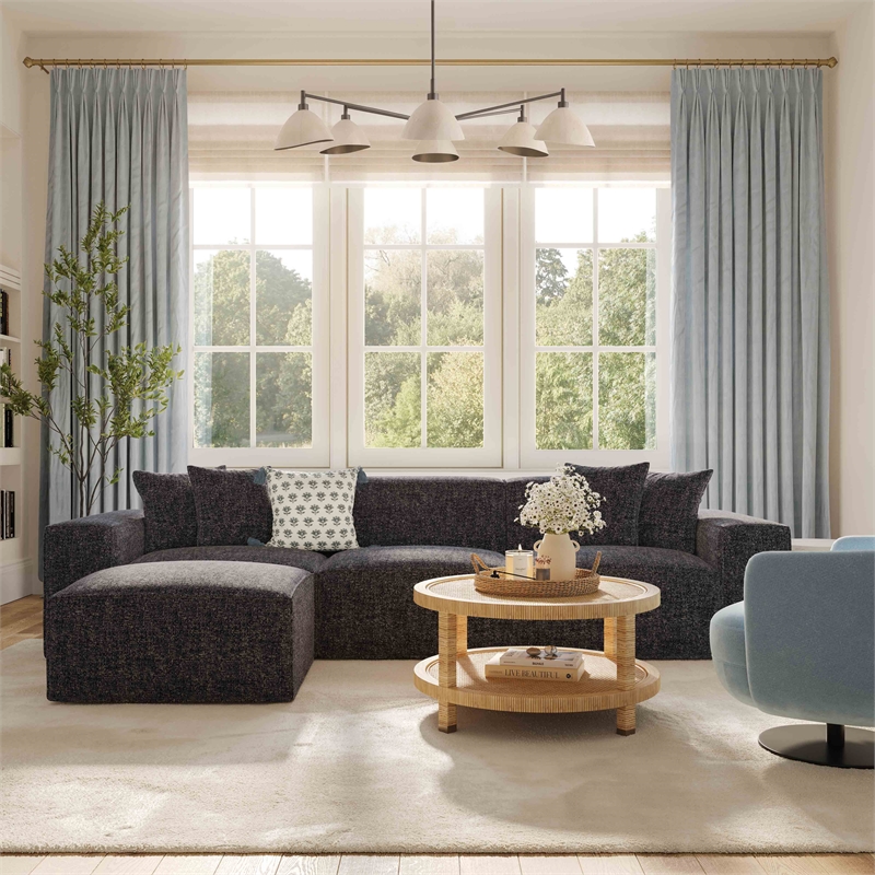 Pemberly Row Contemporary Charcoal Chenille Basketweave Ottoman