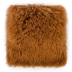 Pemberly Row Transitional 15.75x15.75&quot Sheepskin Fabric Pillow in Copper