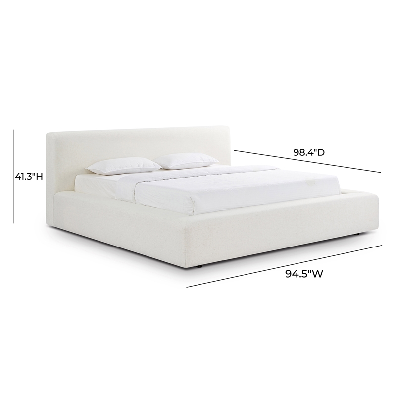 Pemberly Row Contemporary Cream Upcycled Linen Storage King Bed