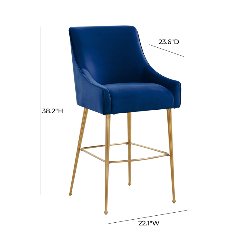 Pemberly Row Transitional Navy Velvet Counter Stool - Gold Legs