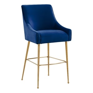 Pemberly Row Transitional Navy Velvet Counter Stool - Gold Legs