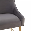 Pemberly Row Transitional Dark Grey Velvet Bar Stool - Gold Legs