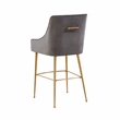 Pemberly Row Transitional Dark Grey Velvet Bar Stool - Gold Legs