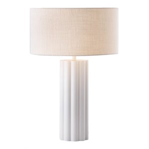 Pemberly Row 20.4&quotH Modern Iron Metal and Linen Table Lamp in Cream/White