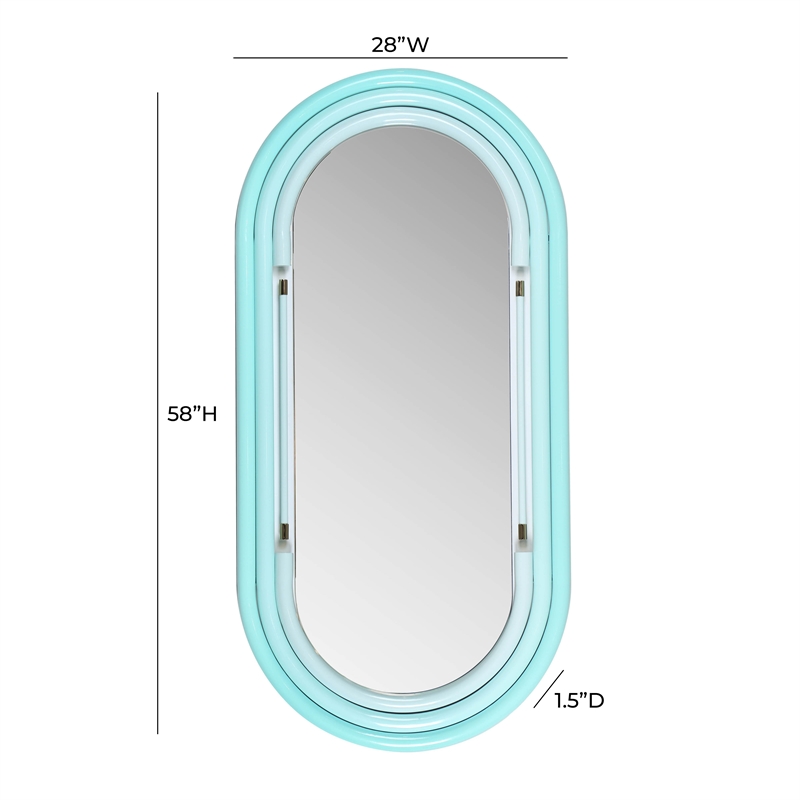 Pemberly Row Handmade Contemporary Neon Large Wall Mirror in Blue