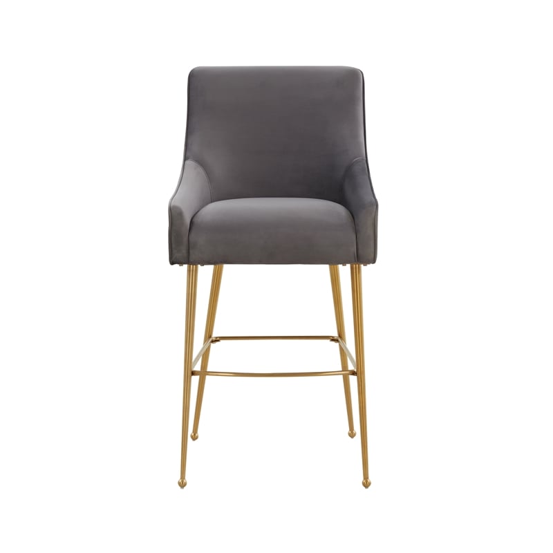 Pemberly Row Dark Grey Velvet Upholstered Counter Stool - Gold Legs