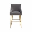 Pemberly Row Dark Grey Velvet Upholstered Counter Stool - Gold Legs