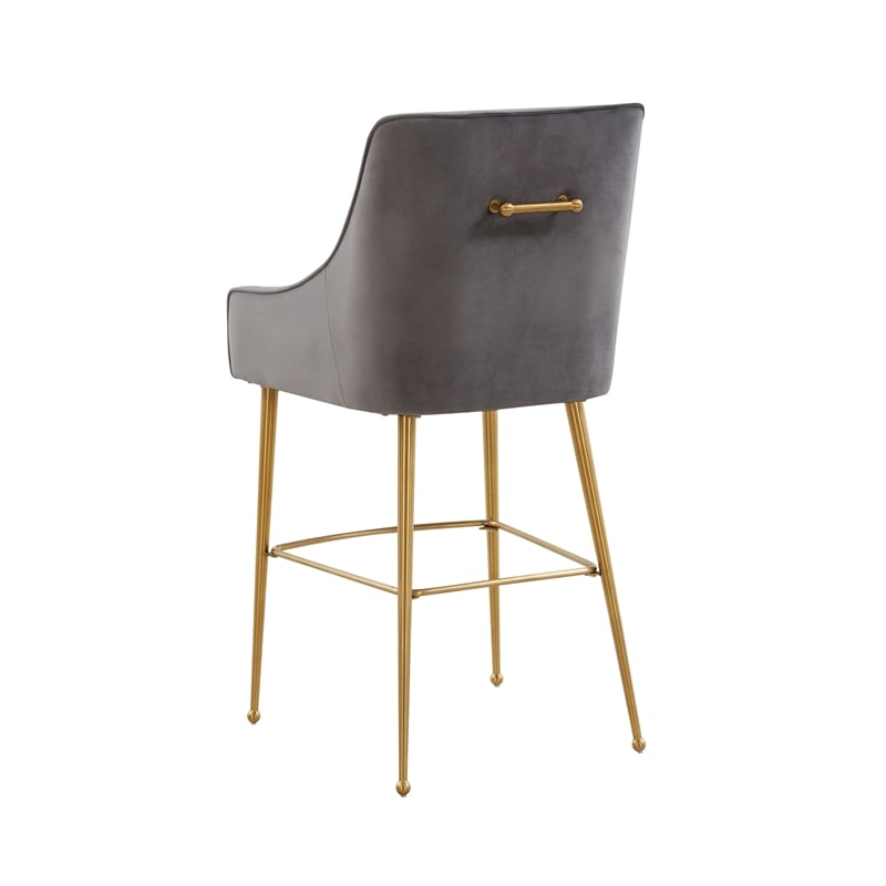 Pemberly Row Dark Grey Velvet Upholstered Counter Stool - Gold Legs
