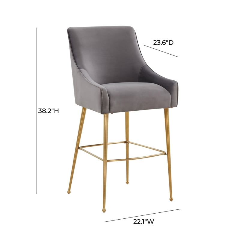 Pemberly Row Dark Grey Velvet Upholstered Counter Stool - Gold Legs