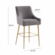 Pemberly Row Dark Grey Velvet Upholstered Counter Stool - Gold Legs