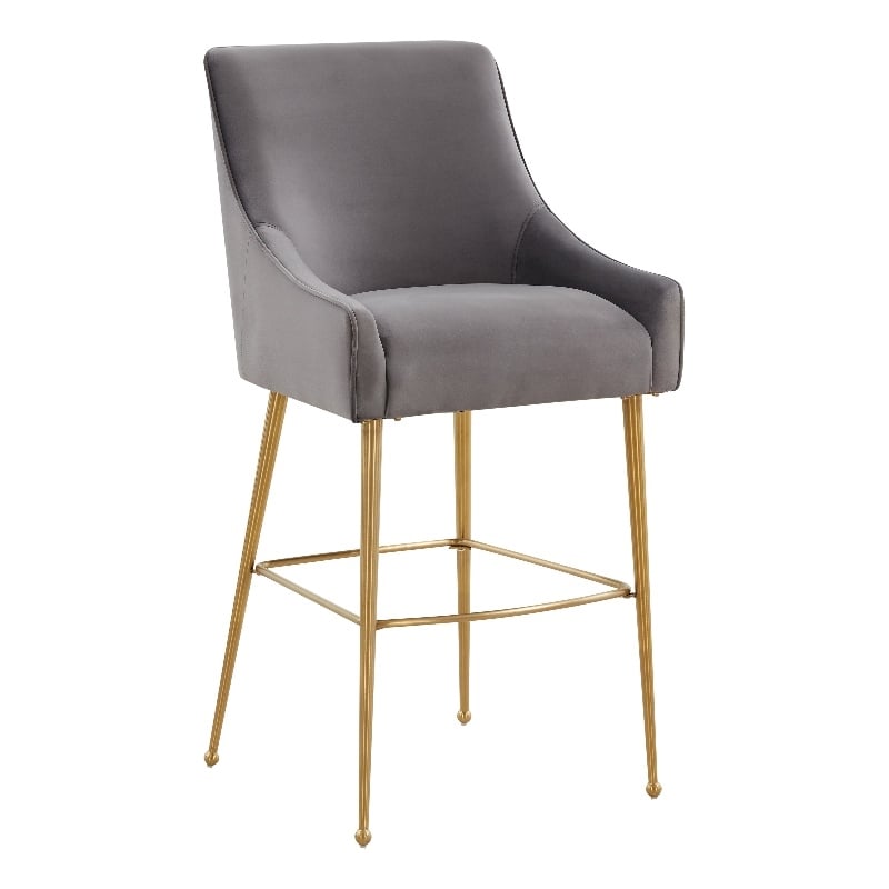 Pemberly Row Dark Grey Velvet Upholstered Counter Stool - Gold Legs