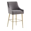 Pemberly Row Dark Grey Velvet Upholstered Counter Stool - Gold Legs