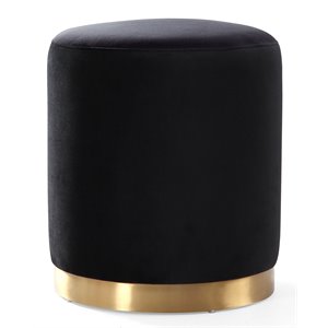 Pemberly Row Contemporary 18&quotH Velvet Ottoman in Black Finish/Gold