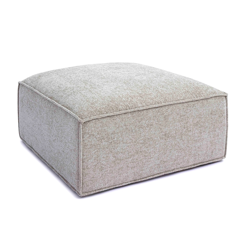 Pemberly Row Contemporary Taupe Chenille Basketweave Ottoman
