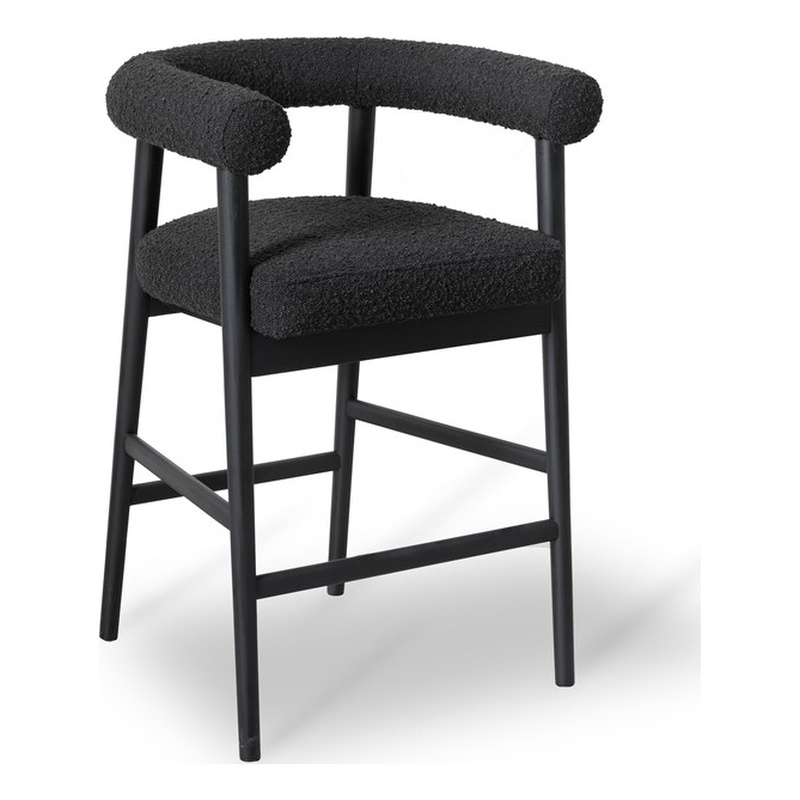 Pemberly Row Contemporary Upholstered Black Boucle Counter Stool