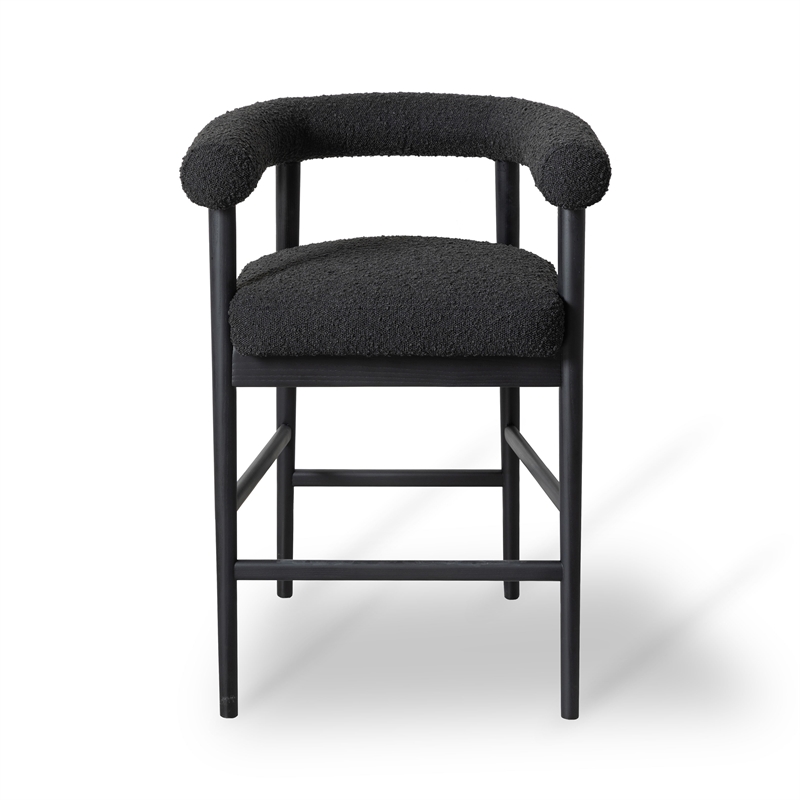 Pemberly Row Contemporary Upholstered Black Boucle Counter Stool