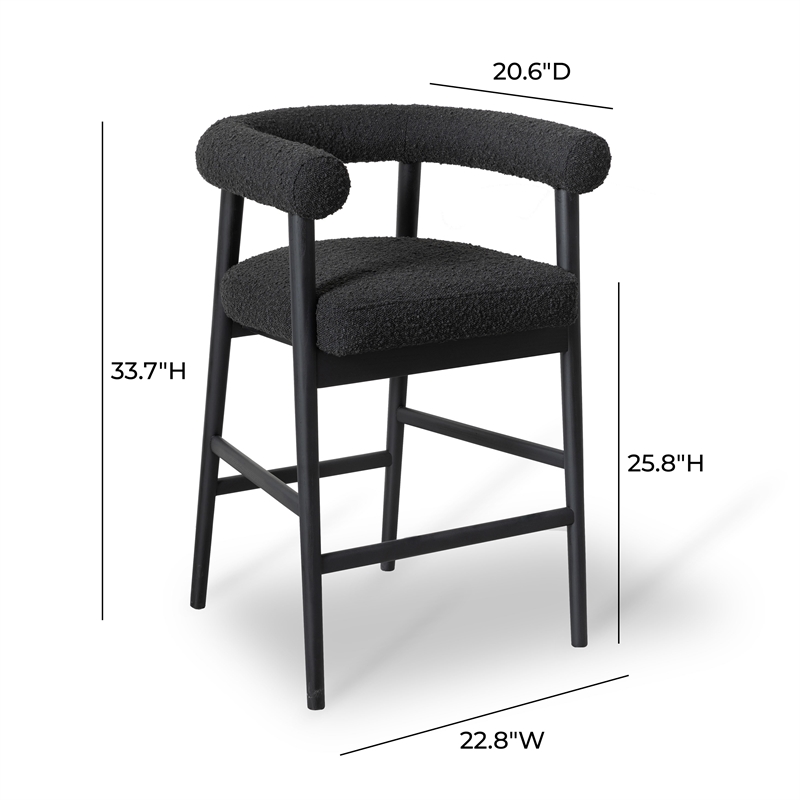 Pemberly Row Contemporary Upholstered Black Boucle Counter Stool