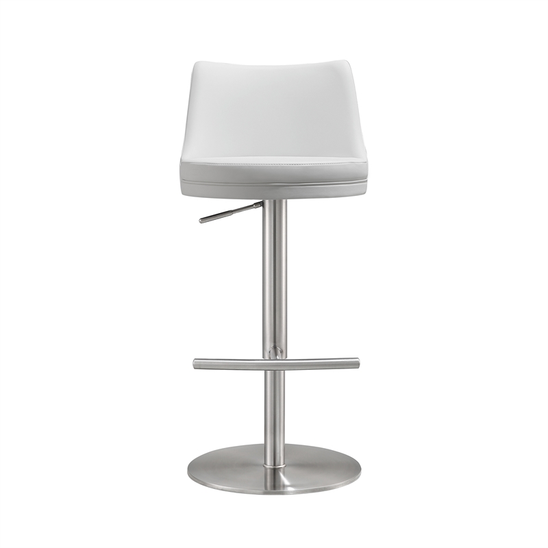 Pemberly Row White and Silver Vegan Leather Adjustable Stool
