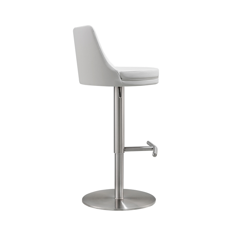 Pemberly Row White and Silver Vegan Leather Adjustable Stool