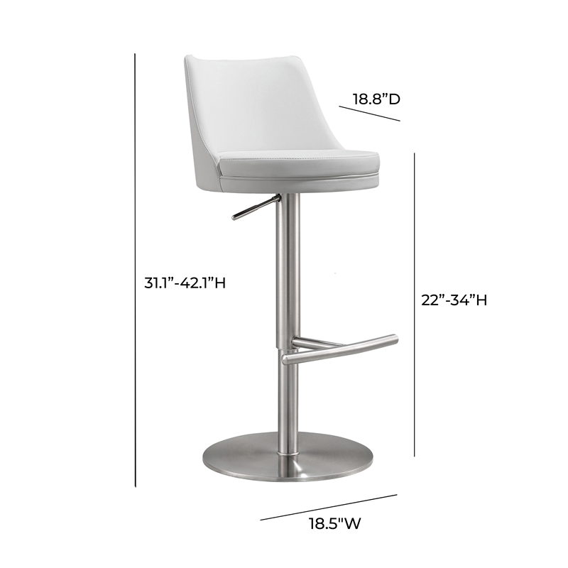 Pemberly Row White and Silver Vegan Leather Adjustable Stool