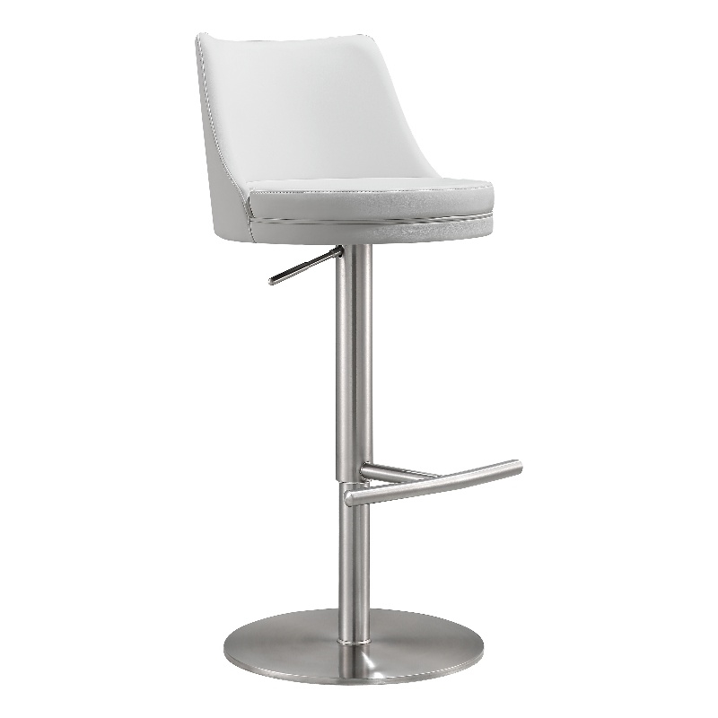 Pemberly Row White and Silver Vegan Leather Adjustable Stool