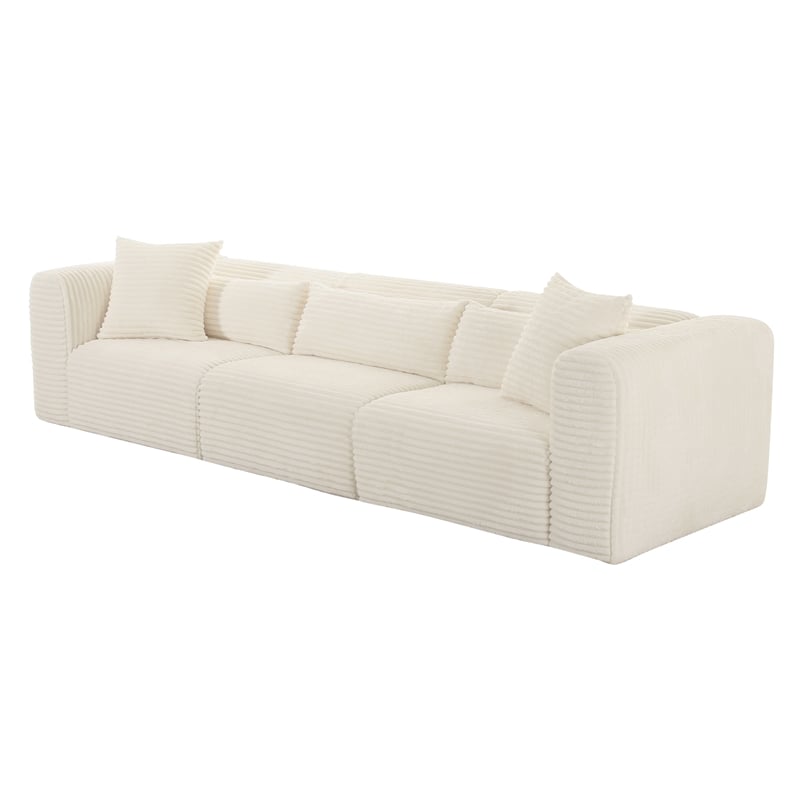 Pemberly Row Fluffy Oversized Corduroy Fabric Modular Sofa in Cream