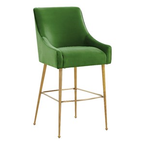 Pemberly Row Green Velvet Upholstered Counter Stool - Gold Legs