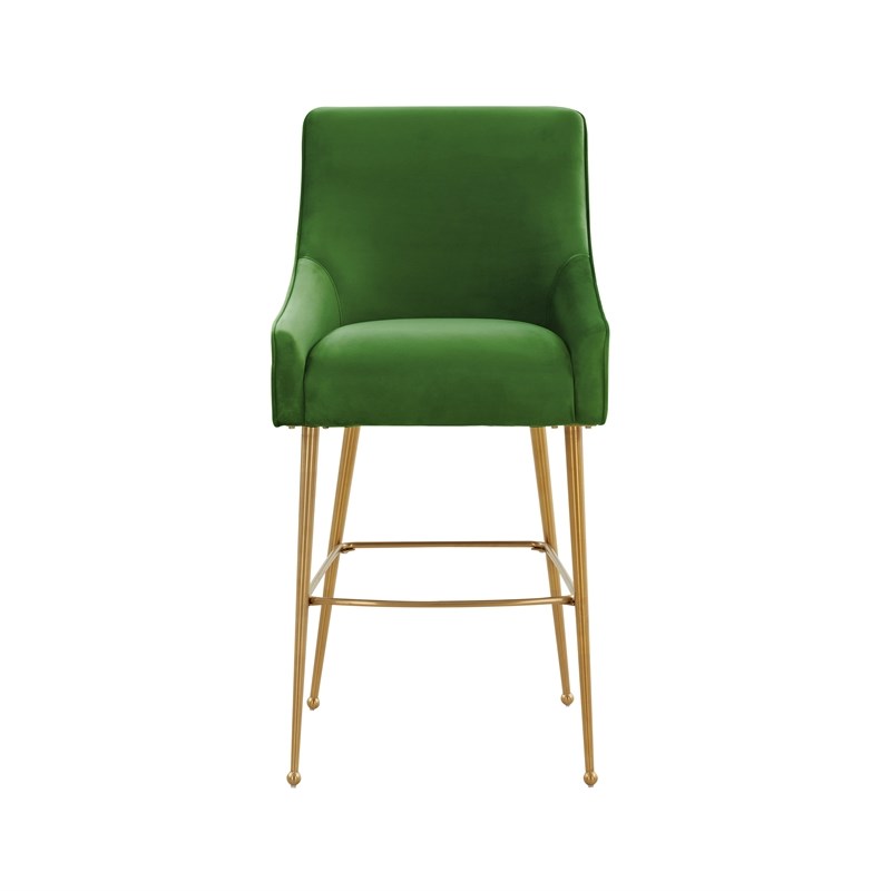 Pemberly Row Green Velvet Upholstered Counter Stool - Gold Legs