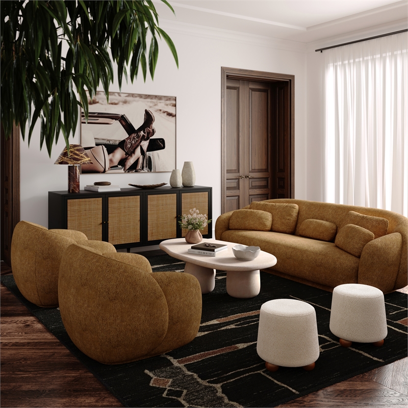 Pemberly Row Upholstered Cream Boucle Stool - 18.3