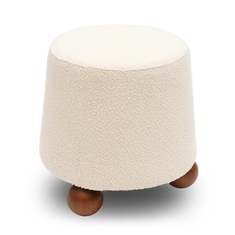 Pemberly Row Upholstered Cream Boucle Stool - 18.3