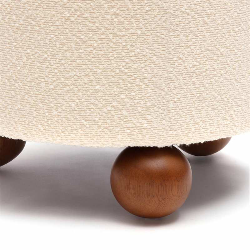 Pemberly Row Upholstered Cream Boucle Stool - 18.3