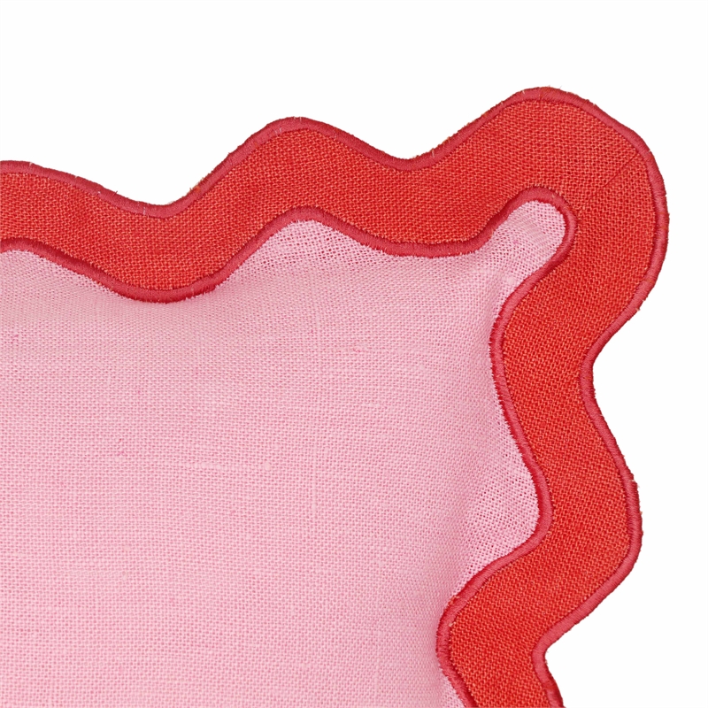 Pemberly Row Scalloped Edge Rust and Pink Linen Throw Pillow