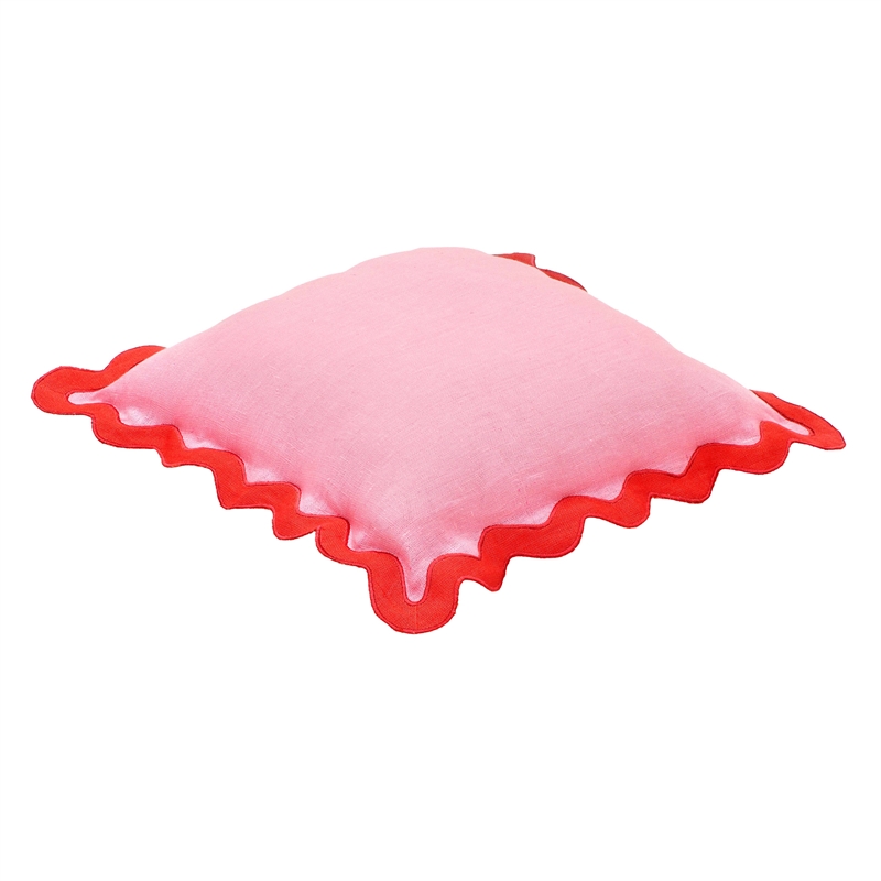 Pemberly Row Scalloped Edge Rust and Pink Linen Throw Pillow