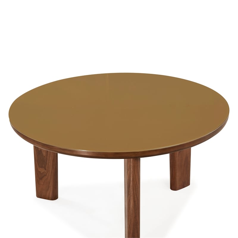 Pemberly Row Contemporary Walnut and Glass Round Dining Table