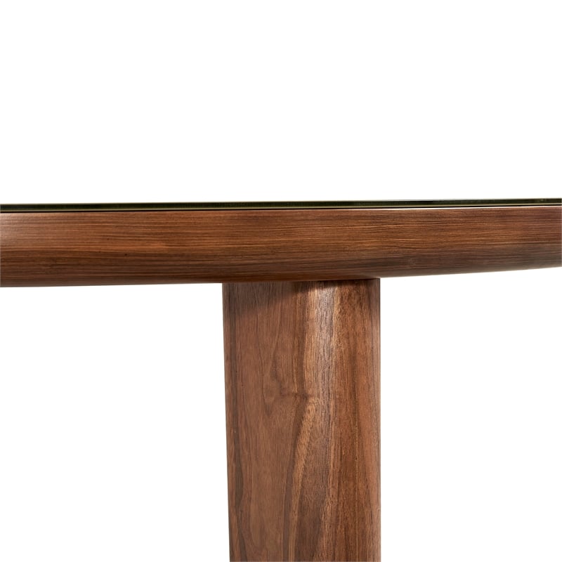 Pemberly Row Contemporary Walnut and Glass Round Dining Table