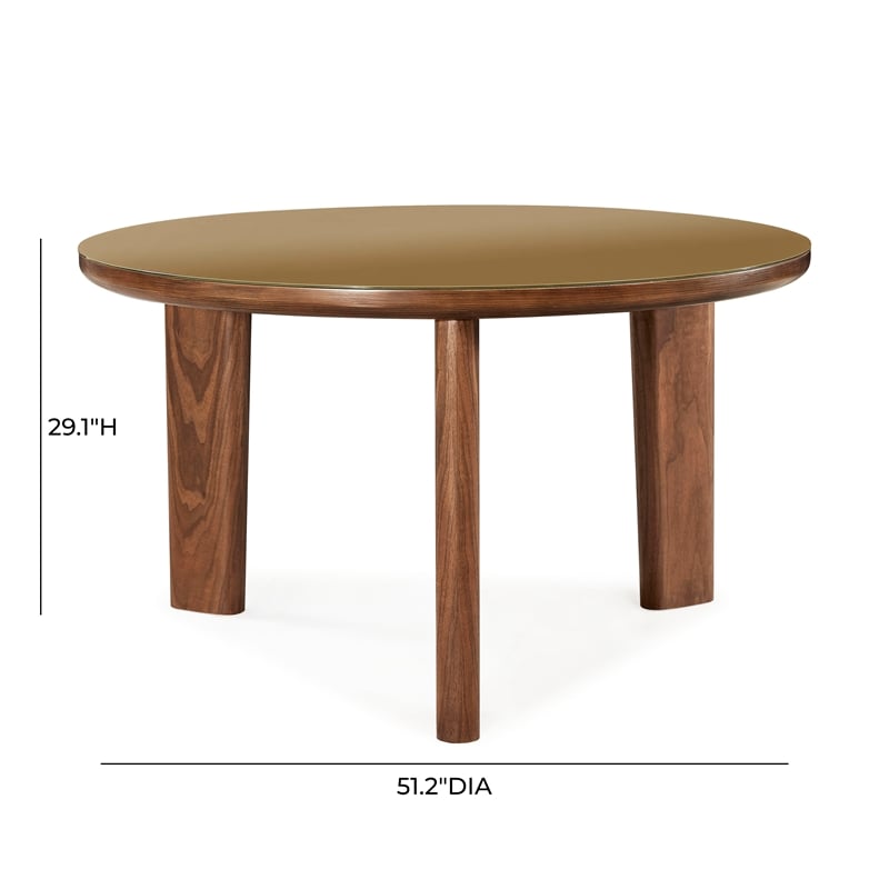 Pemberly Row Contemporary Walnut and Glass Round Dining Table