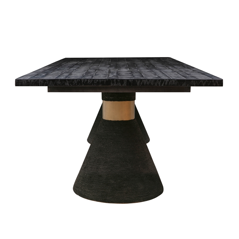 Pemberly Row Transitional Black Rope Wooden Rectangular Table