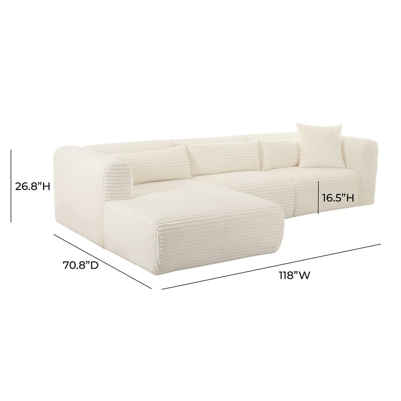 Pemberly Row Fluffy Oversized Fabric Modular Left-Arm Facing Sectional in Cream