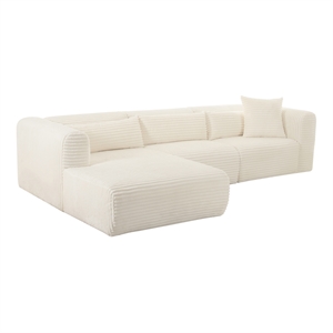 Pemberly Row Fluffy Oversized Fabric Modular Left-Arm Facing Sectional in Cream
