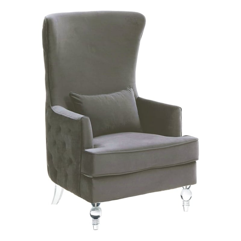 Pemberly Row Contemporary Gray Velvet Chair with Acrylic Legs