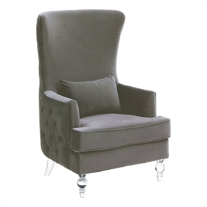 Pemberly Row Contemporary Gray Velvet Chair with Acrylic Legs