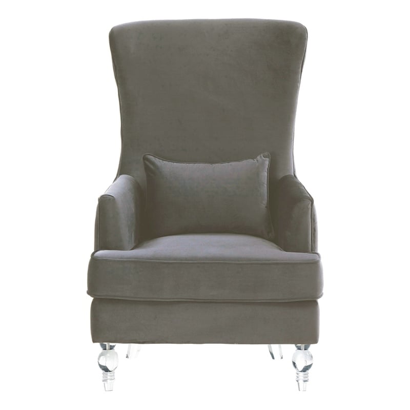Pemberly Row Contemporary Gray Velvet Chair with Acrylic Legs